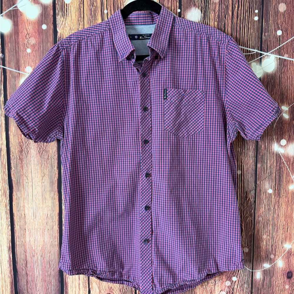 Ben Sherman Men's Signature Gingham Short Sleeve Button
Down Shirt size L